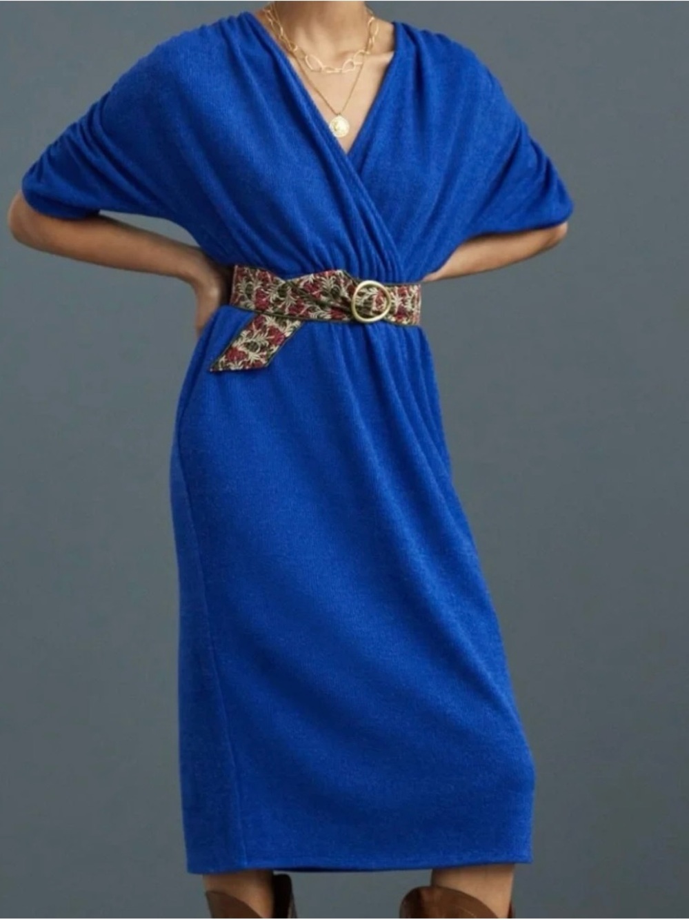 Anthropologie Amadi Cobalt Blue Knit Midi Dress Size Medium